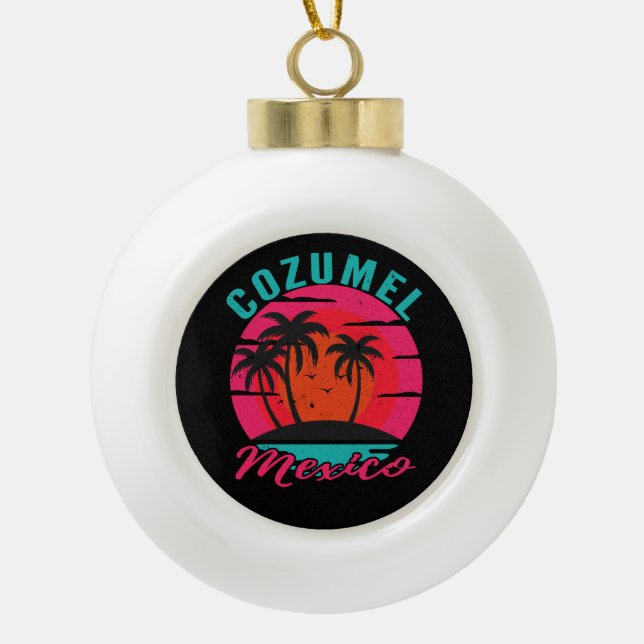 Cozumel Mexico Palm Trees Beach Keramik Kugel-Ornament (Vorderseite)