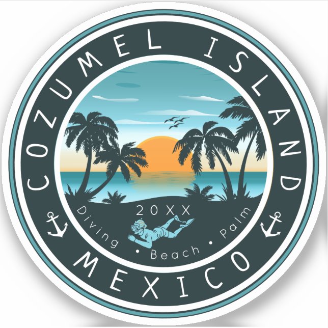 Cozumel Mexico Scuba Diving Sunset Souvenir 80er Aufkleber (Vorderseite)