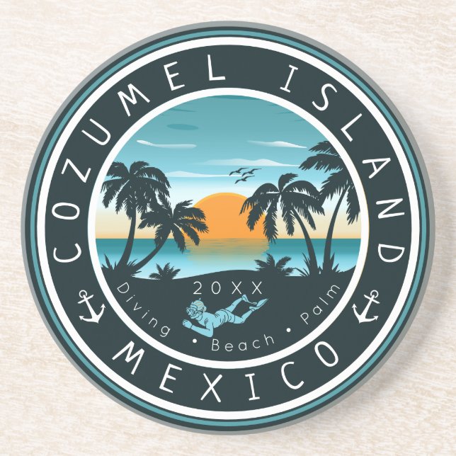 Cozumel Mexico Scuba Diving Sunset Souvenir 80er Getränkeuntersetzer (Vorne)