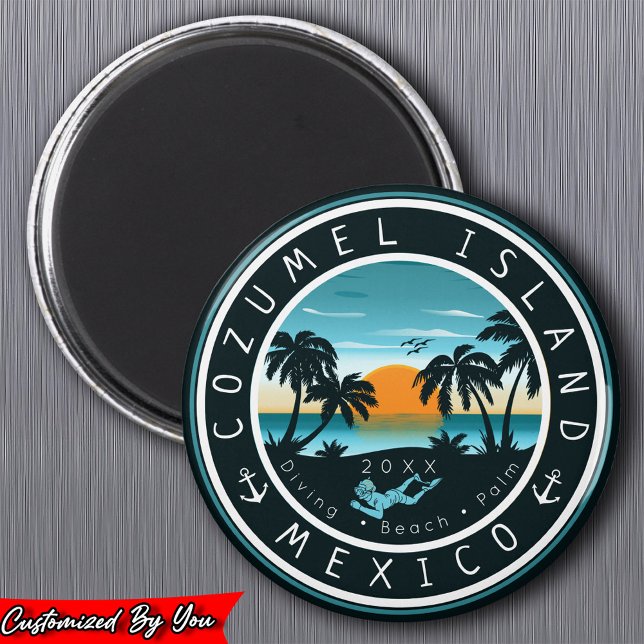 Cozumel Mexico Scuba Diving Sunset Souvenir 80er Magnet (Von Creator hochgeladen)