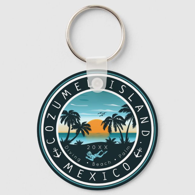 Cozumel Mexico Scuba Diving Sunset Souvenir 80er Schlüsselanhänger (Vorderseite)