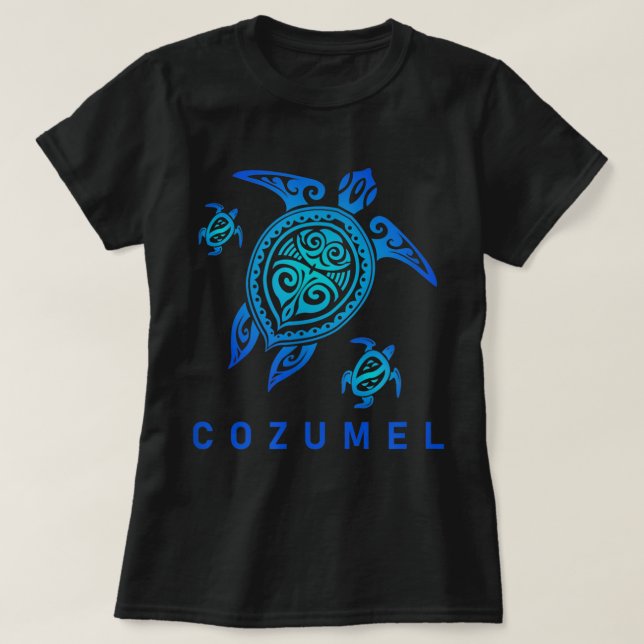 Cozumel Mexico Sea Blue Tribal Turtle T-Shirt (Design vorne)