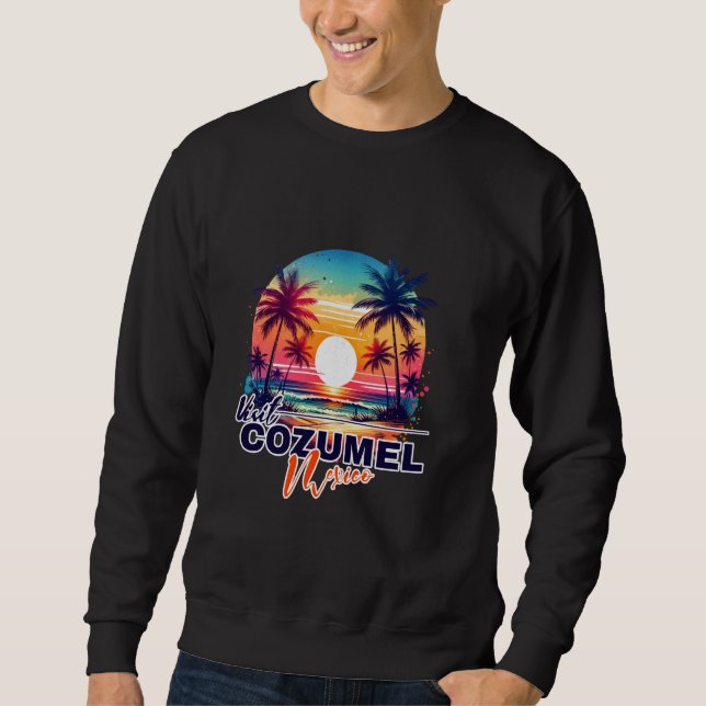 Cozumel Mexico Sunset Beach Palm Tree Trip Souveni Sweatshirt (Vorderseite)