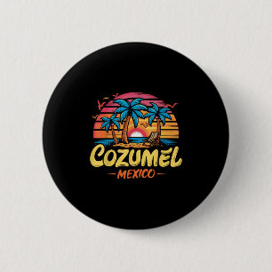 Cozumel Mexico Tropical Sunset Beach Souvenir Vaca Button