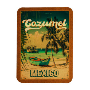 Cozumel Palm Tree Retro 80er Mexican Playa Magnet