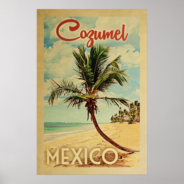 Cozumel Palm Tree Vintage Travel Poster (Vorne)