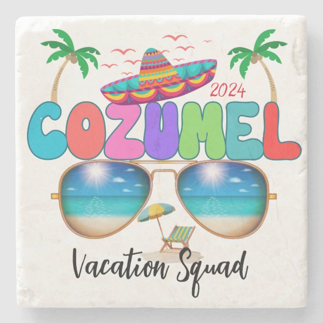 Cozumel Urlaub Squad Sun, Sand und Erinnerungen Me Steinuntersetzer (Vorderseite)
