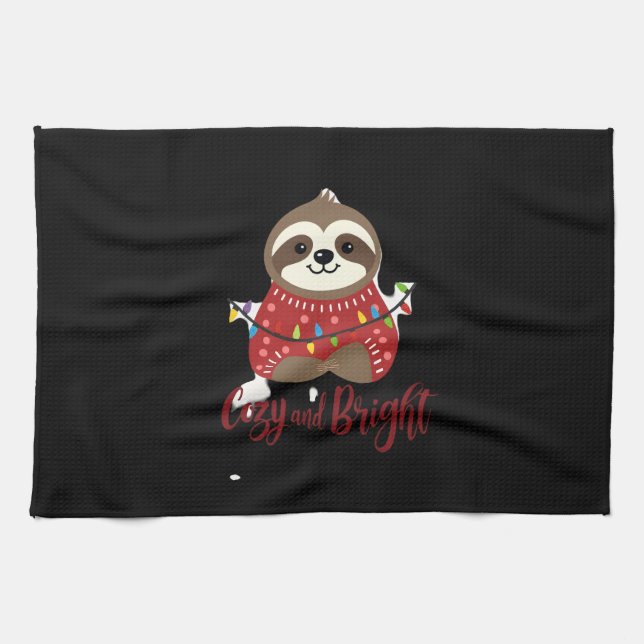 Cozy And Bright Sloth Christmas Lights (1) Geschirrtuch (Horizontal)