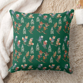 Cozy Animals Skiing Throw Pillow Kissen