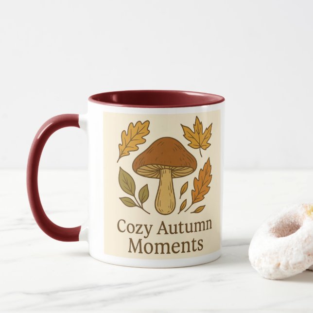 Cozy Autumn Moments Mug | Mushroom & Fall Leaves D Tasse (Mit Donut)