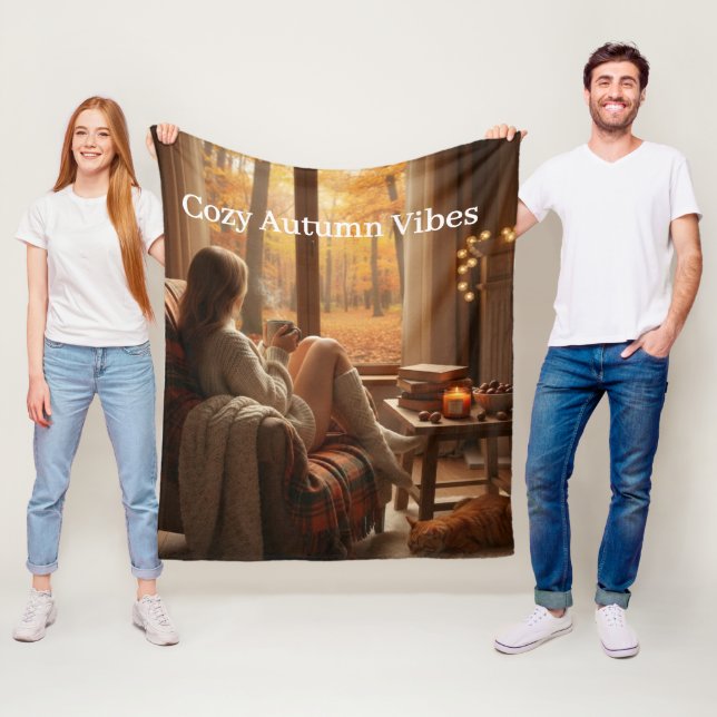 Cozy Autumn Vibes | Personalized Fall Cabin Window Fleecedecke (Beispiel)