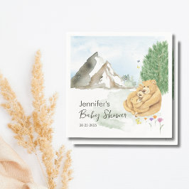 Cozy Beige Mountain Watercolor Bear Family  Serviette