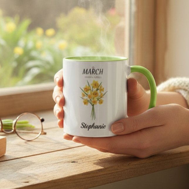 Cozy Botanical Daffodil – Personalized March Birth Tasse (Cozy Botanical Daffodil – Personalized March Birthday mug)