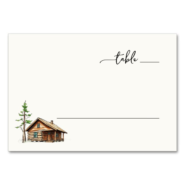 Cozy Brown Watercolor Cabin Illustration Tischnummer (Vorderseite)