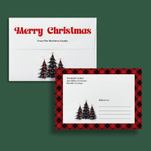 Cozy buffalo plaid Christmas tree envelope name