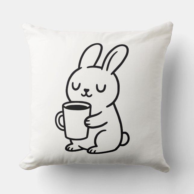 Cozy Bunny Coffee Doodle Kissen (Vorderseite)
