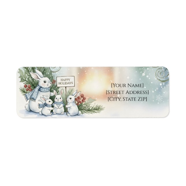 Cozy Bunny Family Watercolor Winter Address Labels (Vorne)