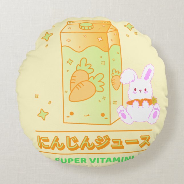 COZY BUNNY MIT CARROT JUICE RUNDES KISSEN (Vorderseite)