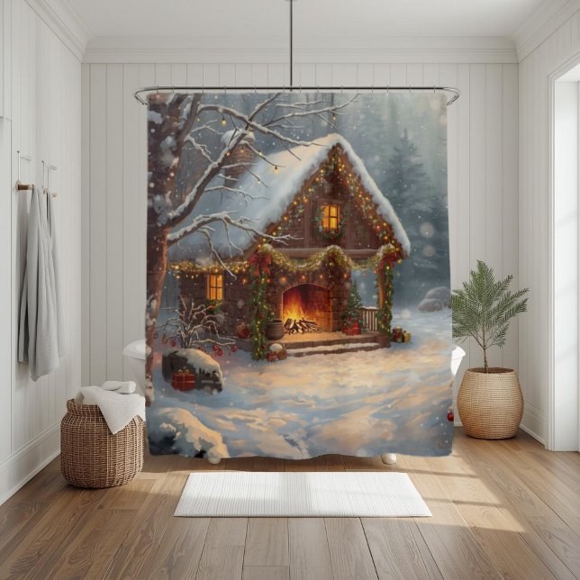Cozy Cabin Fireplace Christmas Shower Curtain Duschvorhang (Von Creator hochgeladen)