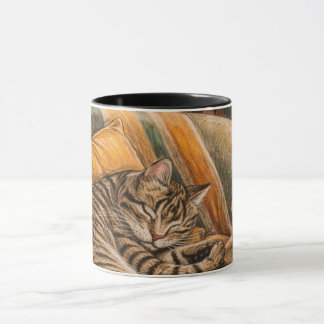 Cozy Cat and Coffee Vinyl Scene, Sleeping Tabby Tasse