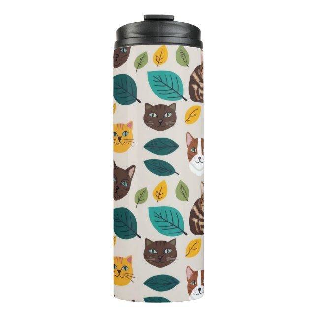Cozy Cat & Autumn Leaves Seamless Pattern - Whimsi Thermosbecher (Vorderseite)