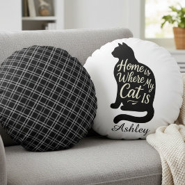 Cozy Cat Silhouette – Personalized Pet Lover Rundes Kissen