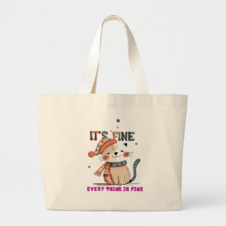 Cozy Cat Vibes – Everything is Fine Tote Jumbo Stoffbeutel