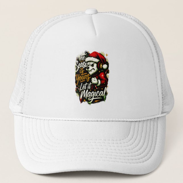 Cozy Christmas Bear DJ Knit Beanie Hat Truckerkappe (Vorderseite)