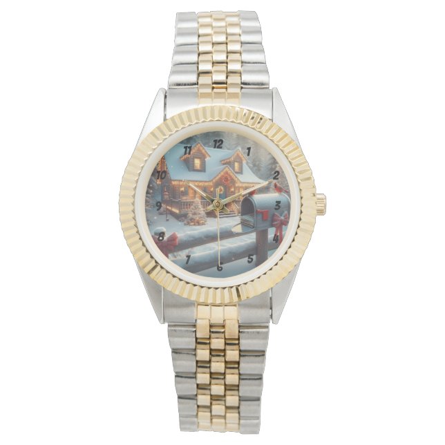 Cozy Christmas Cabin Winter Wonderland Armbanduhr (Vorderseite)
