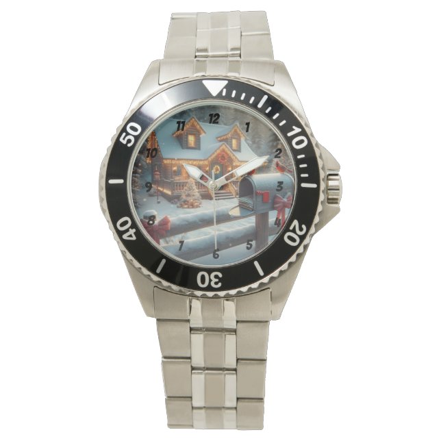 Cozy Christmas Cabin Winter Wonderland Armbanduhr (Vorderseite)