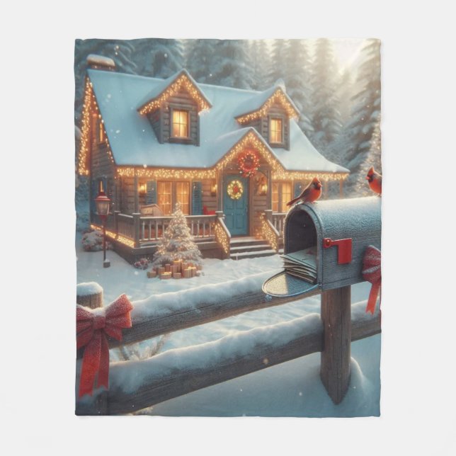 Cozy Christmas Cabin Winter Wonderland Fleecedecke (Vorderseite)