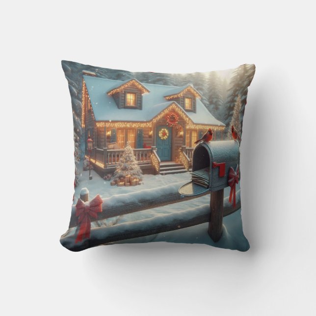 Cozy Christmas Cabin Winter Wonderland Kissen (Vorderseite)
