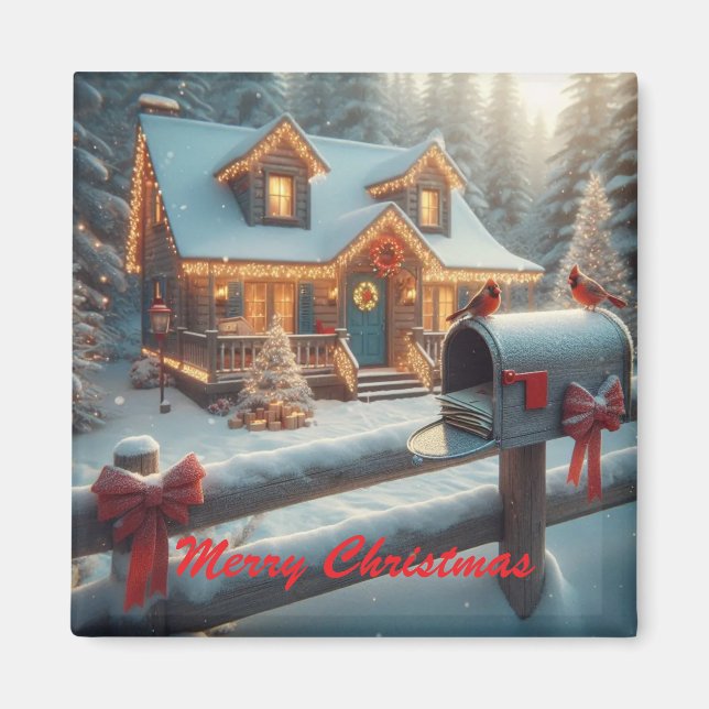 Cozy Christmas Cabin Winter Wonderland Magnet (Vorne)