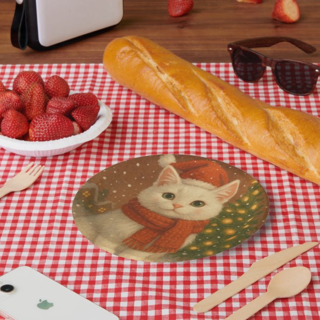 Cozy Christmas Cat Paper Plate Pappteller (Picknick)