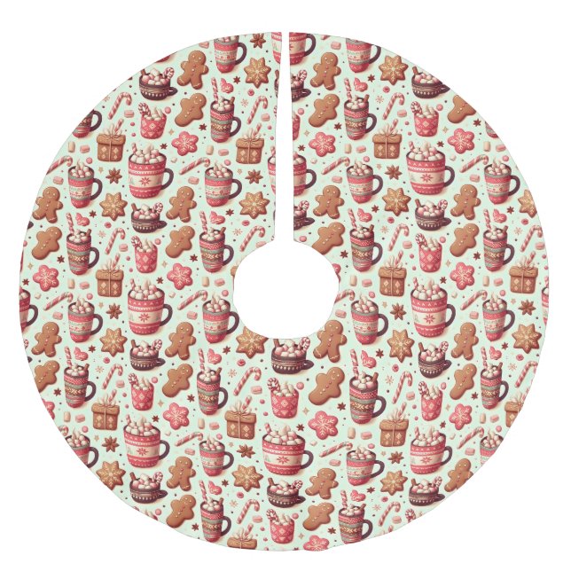 Cozy Christmas Cocoa and Gingerbread Pattern Polyester Weihnachtsbaumdecke (Vorderseite)