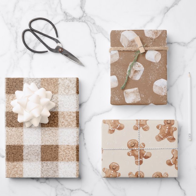 Cozy Christmas Cocoa Plaid Marshmallow Gingerbread Geschenkpapier Set (Vorderseite)