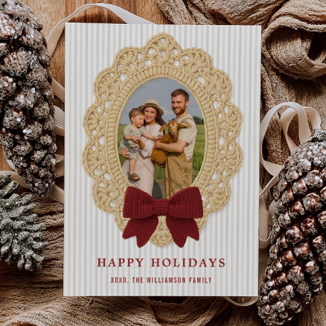 Cozy Christmas Crochet Frame Holiday Photo Card Einladung (Cozy Christmas Crochet Frame Holiday Photo Card)