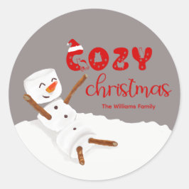 Cozy Christmas Cute Snowman Runder Aufkleber