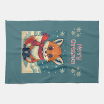 Cozy Christmas Fox Kitchen Towels