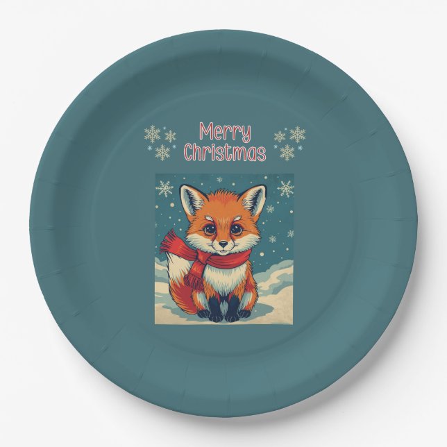 Cozy Christmas Fox Paper Plate Pappteller (Vorderseite)