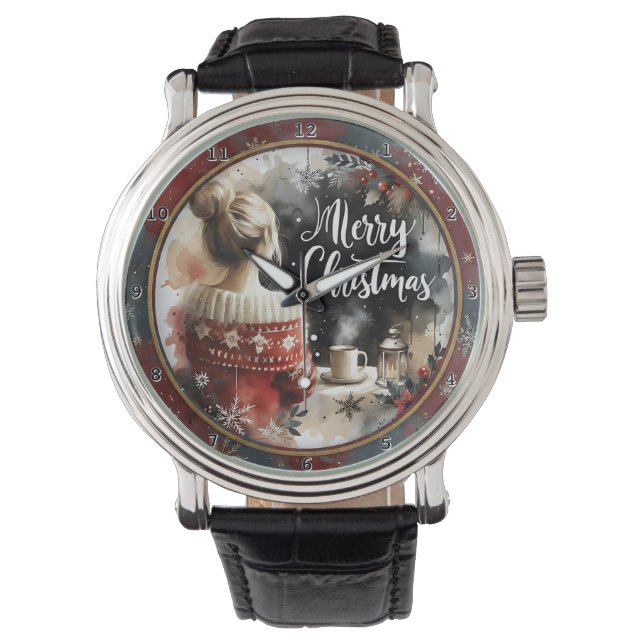 Cozy Christmas Girl Sweater Armbanduhr (Vorderseite)