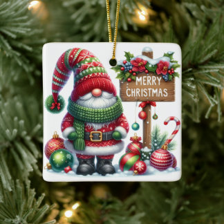 Cozy Christmas Gnome Art – Festive Holiday Keramikornament