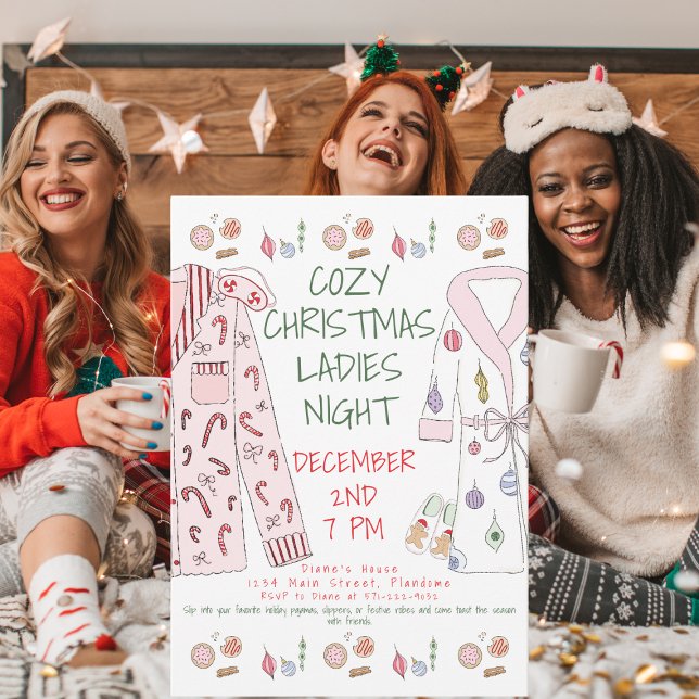 Cozy Christmas Ladies Night Party Festive Pajamas  Einladung (Von Creator hochgeladen)