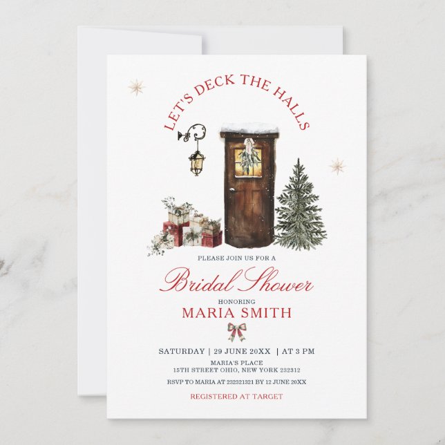 Cozy Christmas Let’s Deck the Halls Bridal Shower Einladung (Vorderseite)