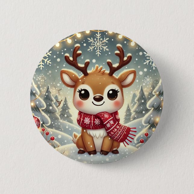 Cozy Christmas Reindeer in a Winter Wonderland Button (Vorderseite)