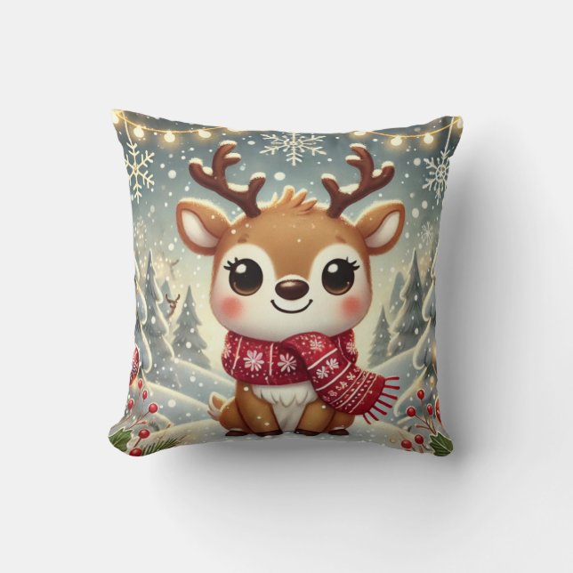 Cozy Christmas Reindeer in a Winter Wonderland Kissen (Vorderseite)
