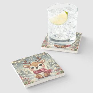 Cozy Christmas Reindeer in a Winter Wonderland Steinuntersetzer
