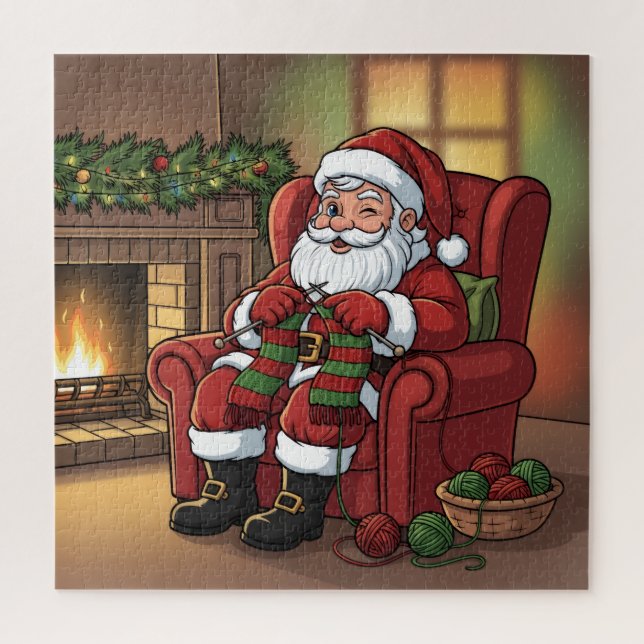 Cozy Christmas Santa Knitting by the Fireplace (Vertikal)