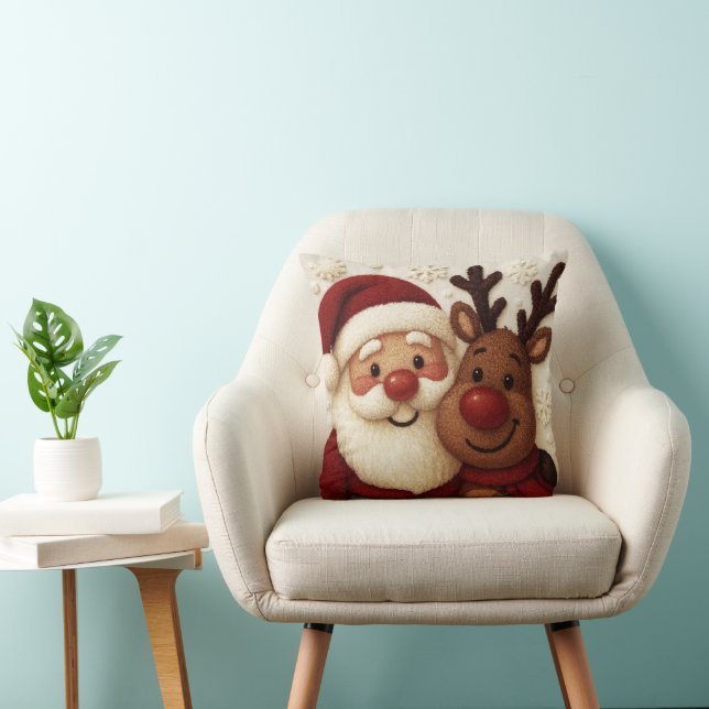Cozy Christmas Santa & Reindeer Throw Pillow Kissen (Stuhl )