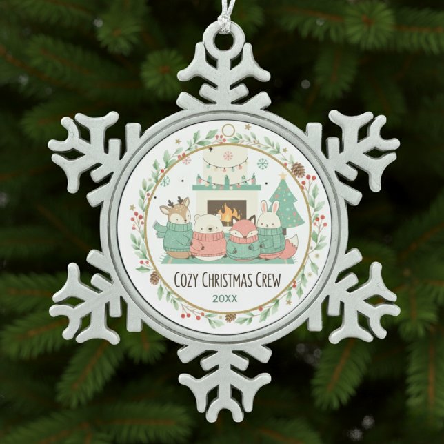 Cozy Christmas Schneeflocken Zinn-Ornament (Cozy Christmas Snowflake Pewter Christmas Ornament)